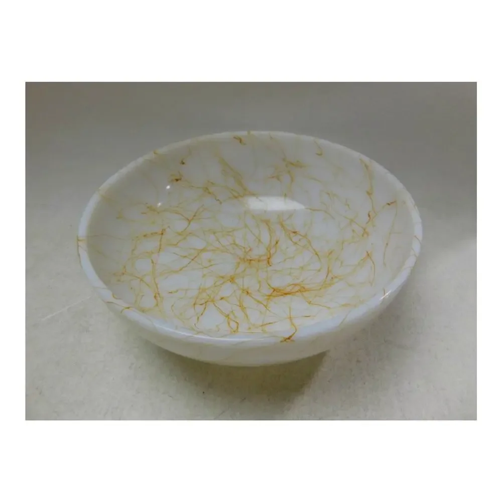 Mid Century Butterscotch Hazel Atlas Drizzle Serving Bowl Milk Glass 1950s